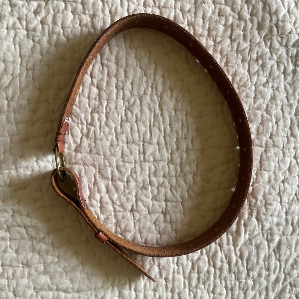 Brown Leather Belt with Gold Buckle - Picture 3 of 4